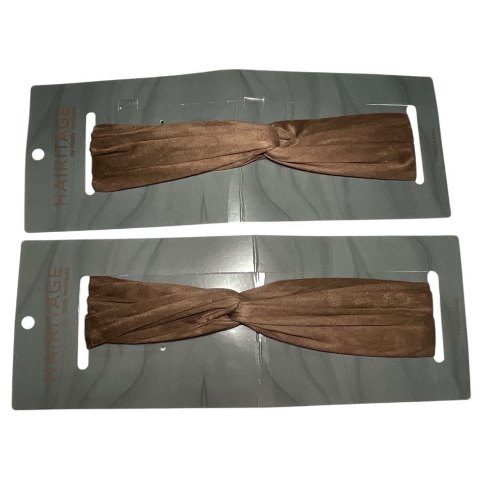 Set Lot of 2 Hairitage by Mindy McKnight Suede Twist Headbands Chocolate Brown